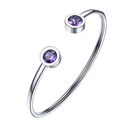 Womens Personalized Minimalist Stainless Steel Wire Bracelet With December Birthstone