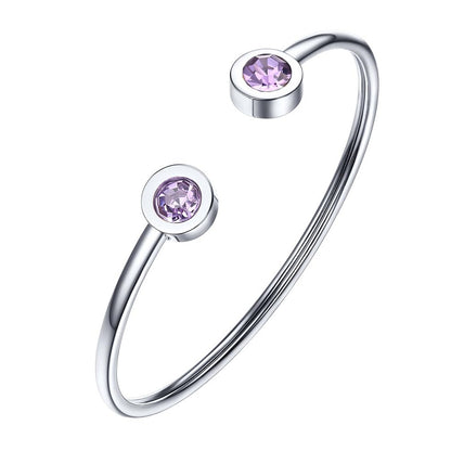 Womens Personalized Minimalist Stainless Steel Wire Bracelet With December Birthstone