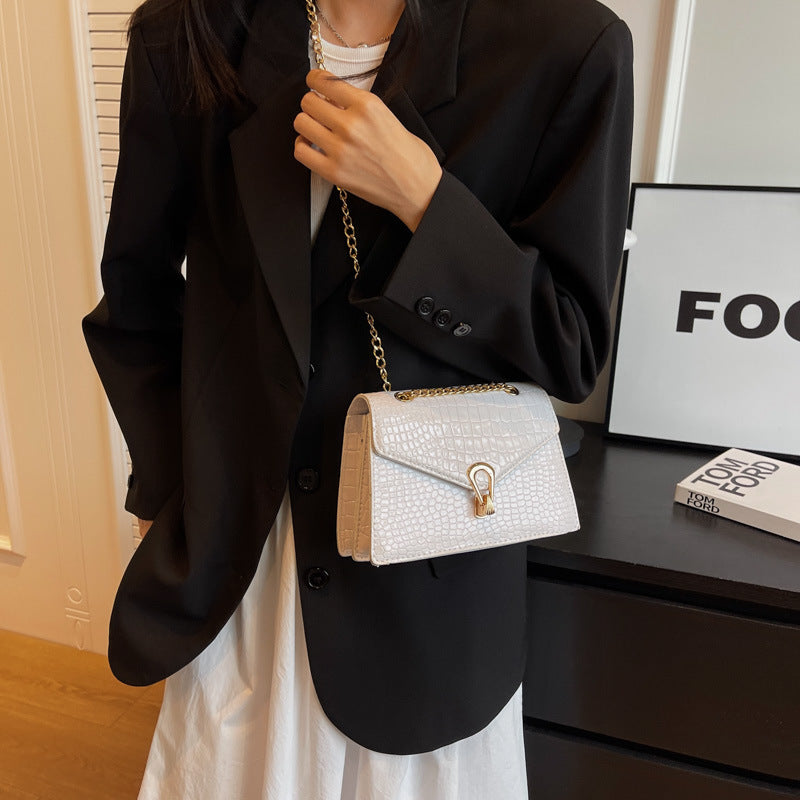 Womens Solid-Color Versatile Crocodile-Print Bag