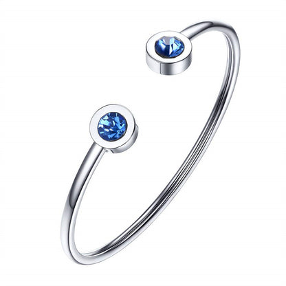 Womens Personalized Minimalist Stainless Steel Wire Bracelet With December Birthstone